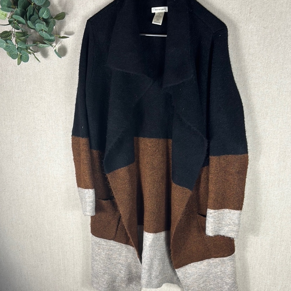 Max Studio > Oversized Colorblock Open Front Cardigan Small - Picture 5 of 7